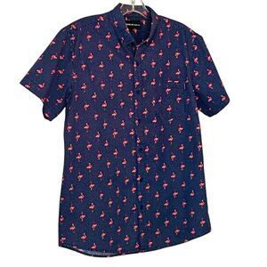 Men's Molokai Surf Co. Large Navy Blue White Polka dot Pink Flamingo Short Sleev